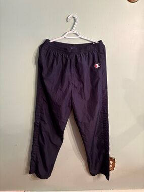 Champion men’s medium Navy Blue tear away snaps Track Pants